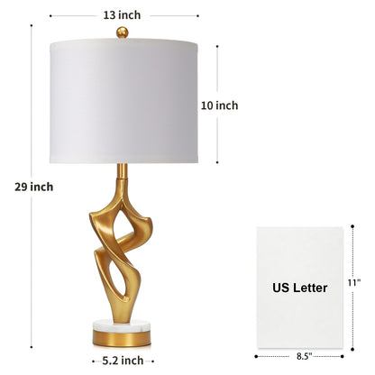 Cinkeda 29" Gold Table Lamp Set of 2, 3-Color Temperature Dimmable Bedside Nightstand Lamps with Marble & Metal Base for Living Room Bedroom, LED Bulbs Included