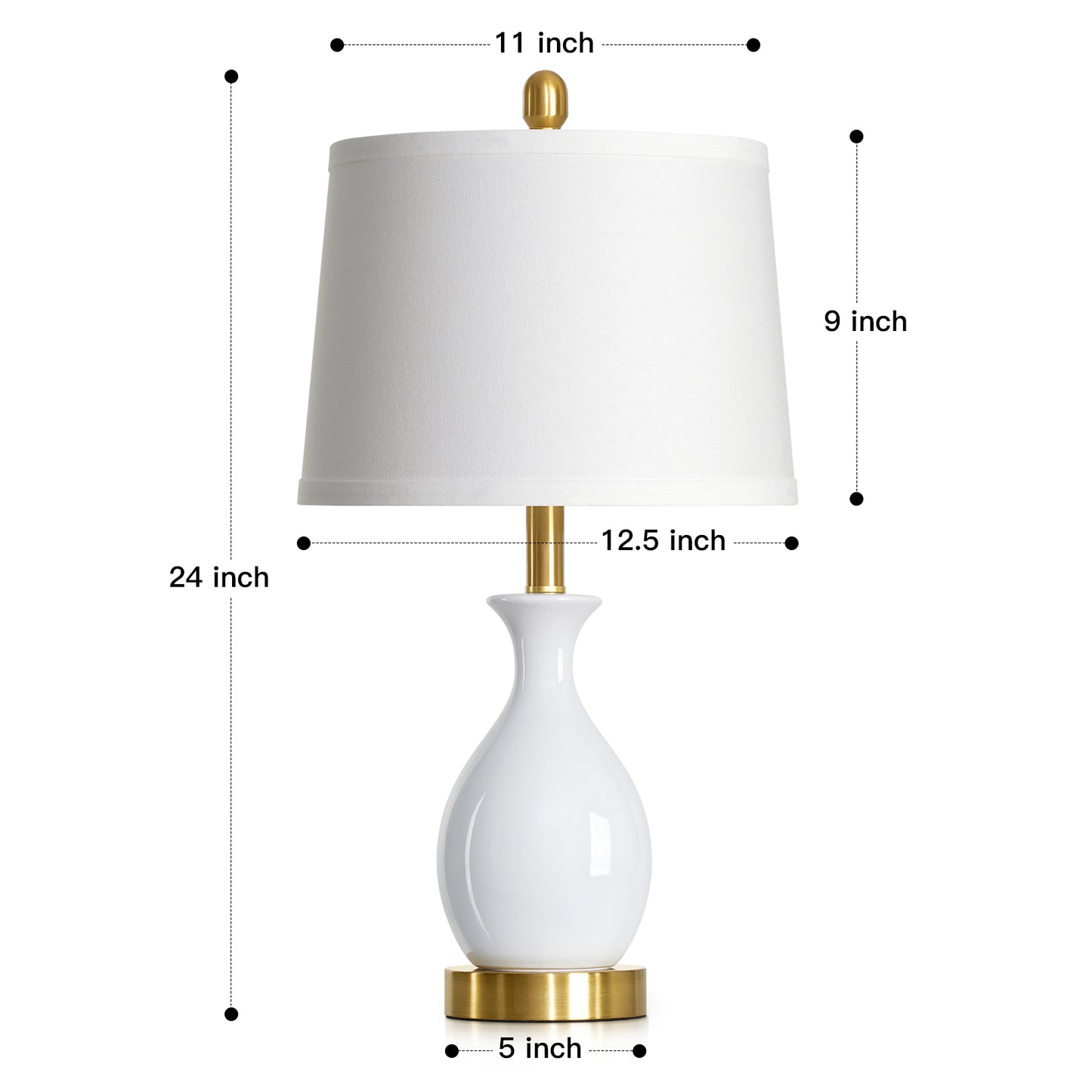 Cinkeda 24" White Ceramic Table Lamps Set of 2, Modern Classic Bedside Lamp with Gold Accents for Living Room Bedroom