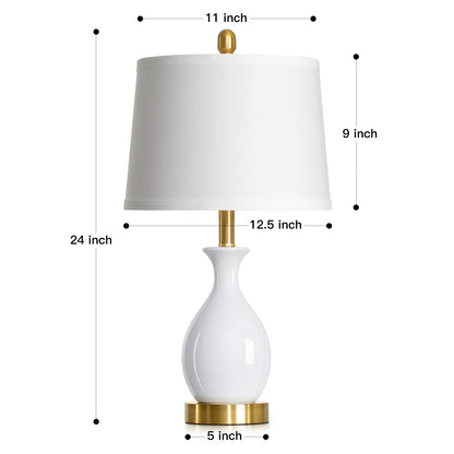 Cinkeda 24" White Ceramic Table Lamps Set of 2, Modern Classic Bedside Lamp with Gold Accents for Living Room Bedroom