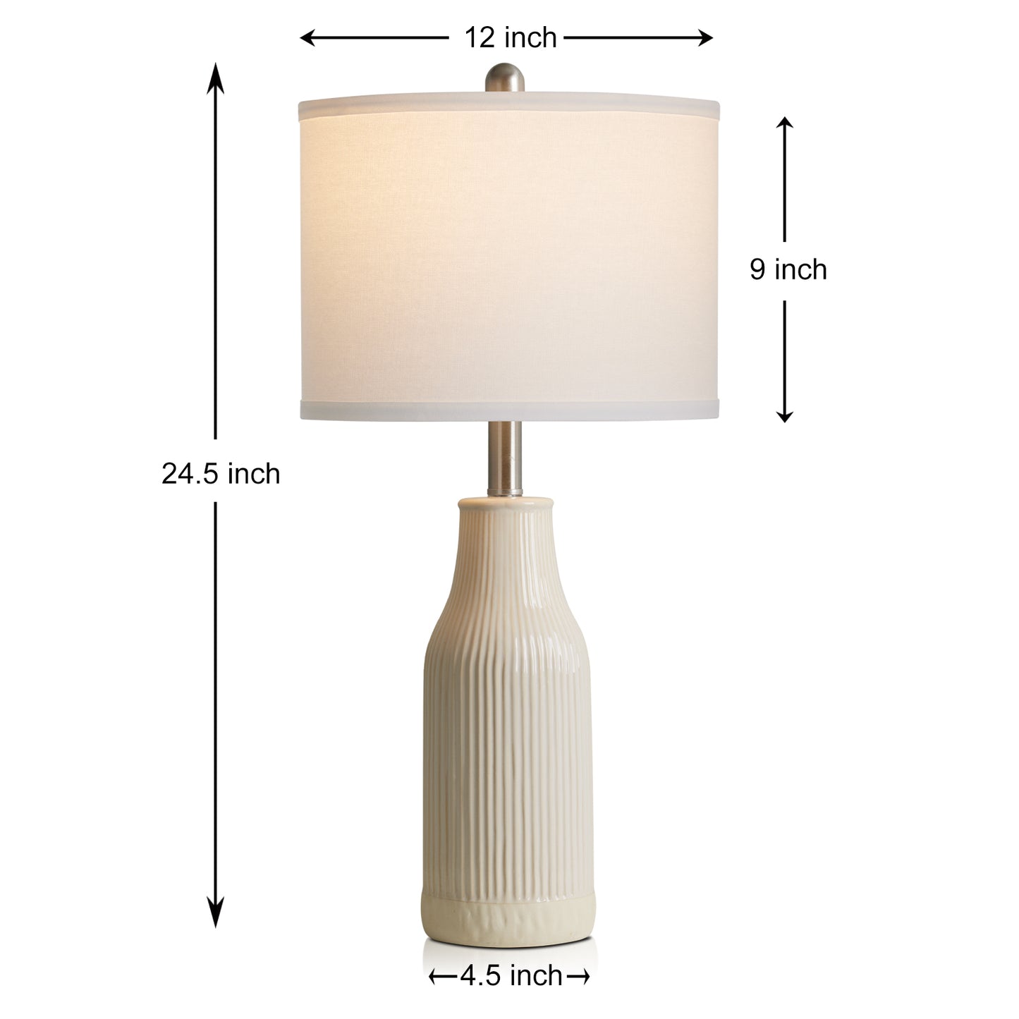 Cinkeda 26" Ceramic Table Lamps Set of 2 with Rotary Switch, Modern Farmhouse White Glaze & Drum Shade for Bedroom Living Room