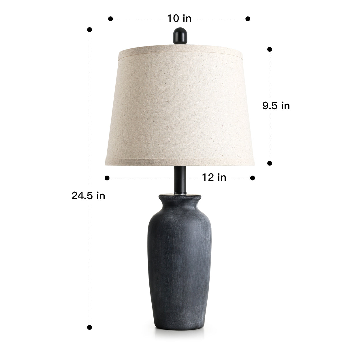 Cinkeda 24.5" Black Ceramic Jar Table Lamps Set of 2, Farmhouse Bedside Lamps with Oatmeal Fabric Shade for Bedroom Living Room