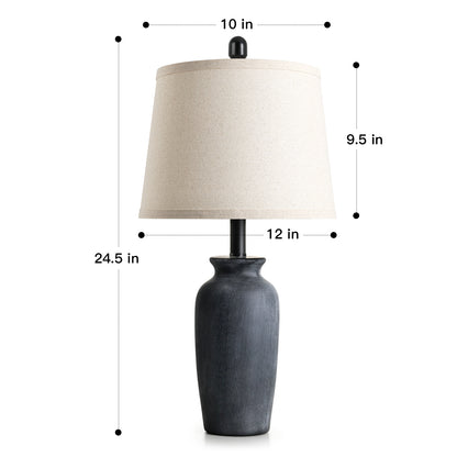 Cinkeda 24.5" Black Ceramic Jar Table Lamps Set of 2, Farmhouse Bedside Lamps with Oatmeal Fabric Shade for Bedroom Living Room