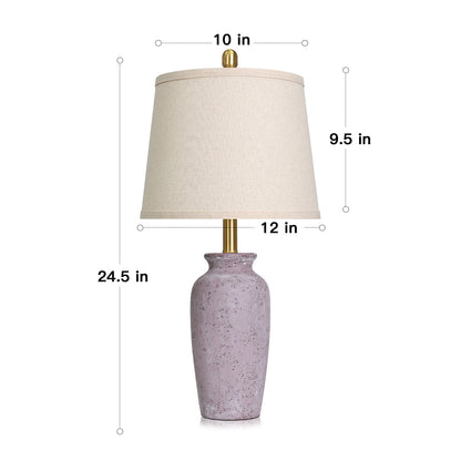 Cinkeda 24.5" Purple Ceramic Jar Table Lamps Set of 2, Farmhouse Bedside Lamps with Oatmeal Fabric Shade for Bedroom Living Room