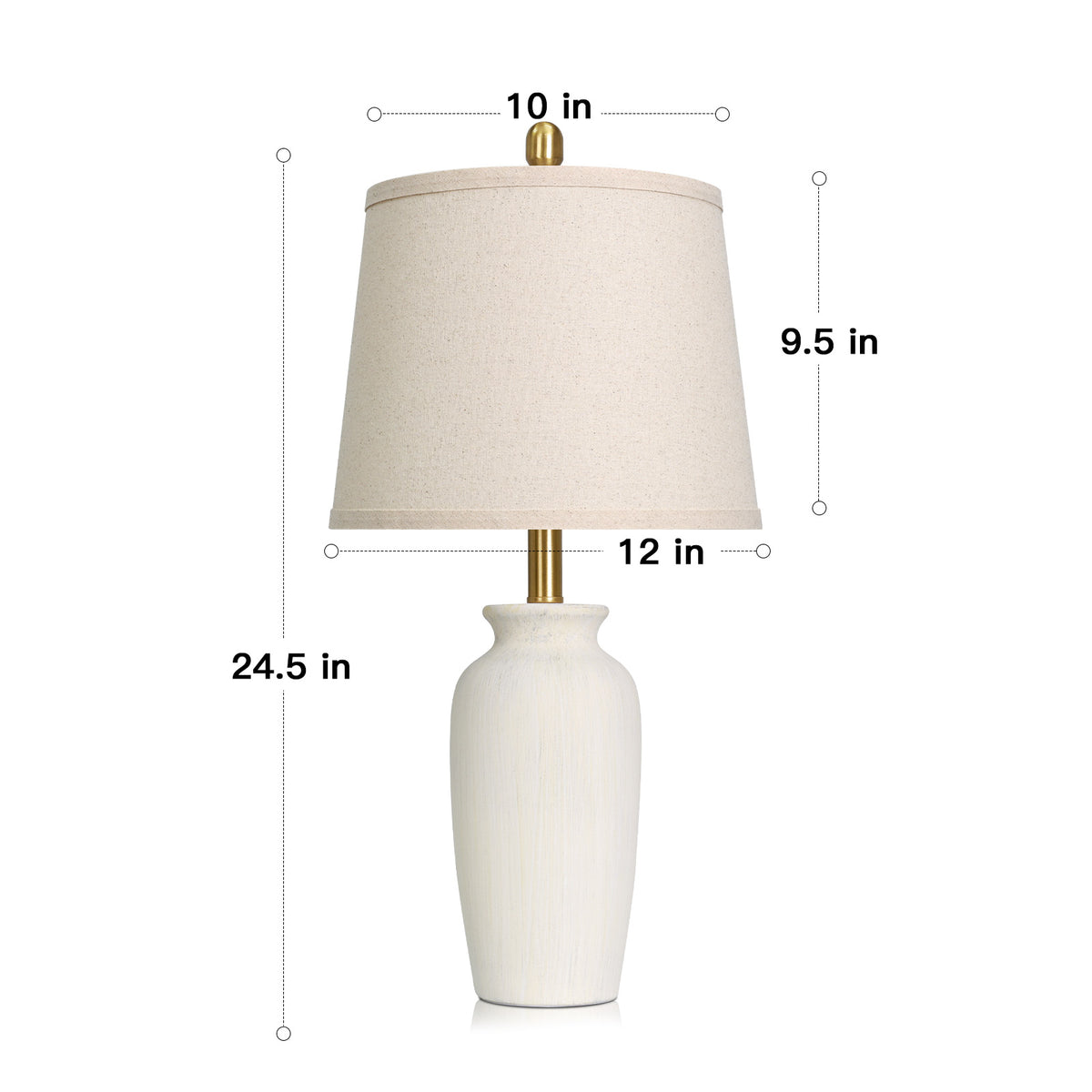 Cinkeda 24.5" Beige Ceramic Table Lamps Set of 2, 2-Level Rotary Switch Bedside Nightstand Lamps with Gold Accents & Slant Shade for Living Room