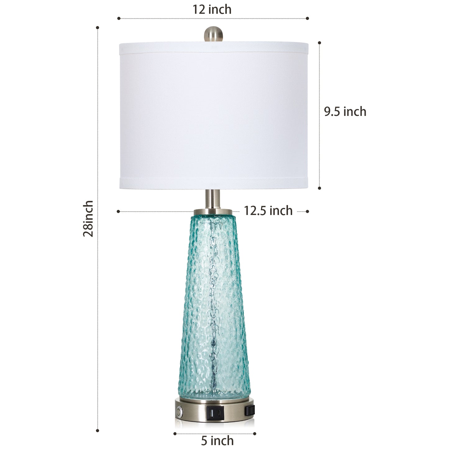 Cinkeda 26" Blue Speckled Glass Table Lamps Set of 2, Modern Touch Control Table Lamp with USB A+C Charging Ports, Nightstand Lamp for Bedroom Living Room Decor