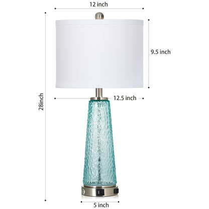 Cinkeda 26" Blue Speckled Glass Table Lamps Set of 2, Modern Touch Control Table Lamp with USB A+C Charging Ports, Nightstand Lamp for Bedroom Living Room Decor