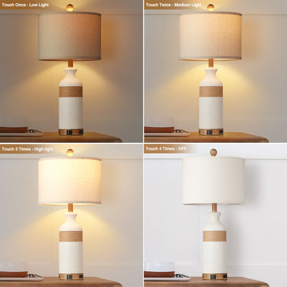 White resin table lamp Touch dimming switch USB & Type-C ports AC outlet No strobe (Set of 2)