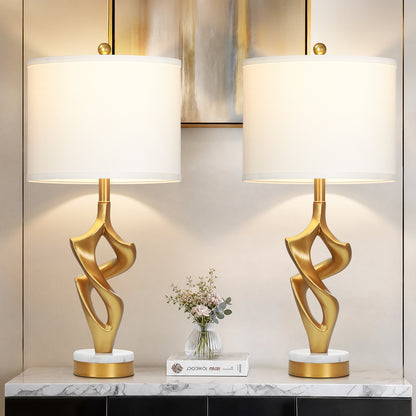 Cinkeda 29" Gold Table Lamp Set of 2, 3-Color Temperature Dimmable Bedside Nightstand Lamps with Marble & Metal Base for Living Room Bedroom, LED Bulbs Included