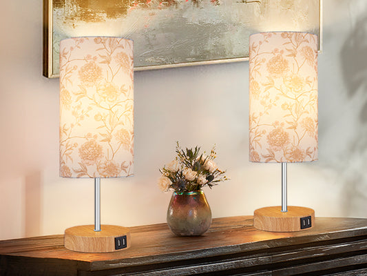 Cinkeda Touch Control Single Small Table Lamp with Dual USB Ports 15" Floral Print 3-Way Dimmable Bedside Nightstand Lamp for Bedroom Living Room (1 Bulb)