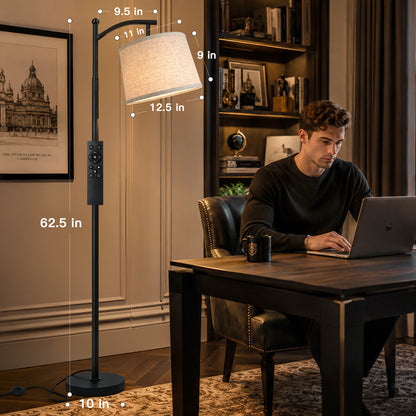 Cinkeda 62.5" Black Arc Floor Lamp, Mid-Century Modern Standing Lamp with Foot Switch, 3-Color Temperature & Remote for Living Room Bedroom, LED Bulb Included