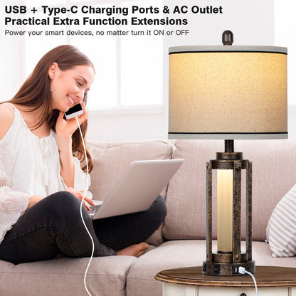 Black Gold Matte Metal Table Lamp with Roman-Cylinder Glass 2-in-1 Nightlight (Set of 2)