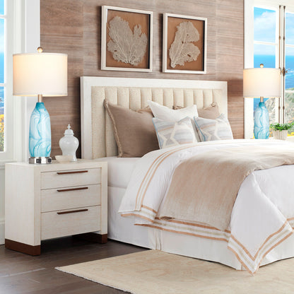 2-in-1 table lamp with nightlight. Blue glass lamp body. Charging ports & AC outlet. Drum shade. Touch switch (Set of 2)