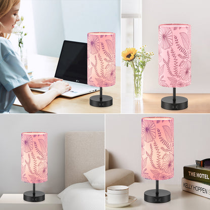 Cinkeda 15" Touch Control Small Table Lamp with Dual USB Ports, Pink Floral Print Shade & 3-Way Dimmable Bedside Nightstand Lamp for Bedroom Living Room (1 Bulb Included)