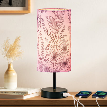 Cinkeda 15" Touch Control Small Table Lamp with Dual USB Ports, Pink Floral Print Shade & 3-Way Dimmable Bedside Nightstand Lamp for Bedroom Living Room (1 Bulb Included)