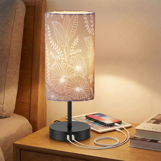 Cinkeda Small Table Lamp 3 Way Dimmable Touch Bedside Lamp with 2 USB Ports for Bedroom Living Room, Gray