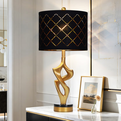 Cinkeda 29" Gold Resin Table Lamp, 2-Level Rotary Switch with 3-Color Temp Dimmable Bulb & Marble Base for Living Room Bedroom