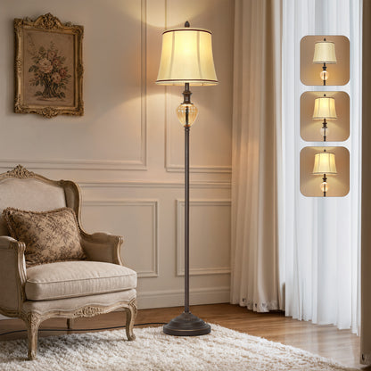Cinkeda 67.5" Black Floor Lamp, Standing Lamp with Night Light & 4-Level Rotary Switch & Dimmable 3-Color Temp for Living Room, LED Bulb Included
