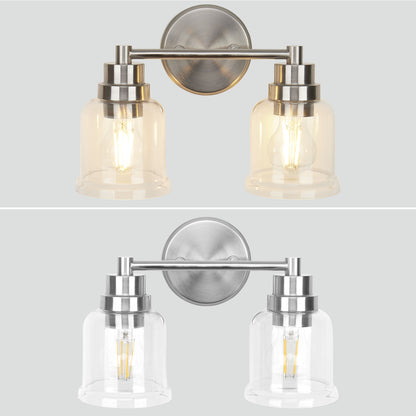 One with Two Wall Lights Stainless Steel Base Frame Glass Shade