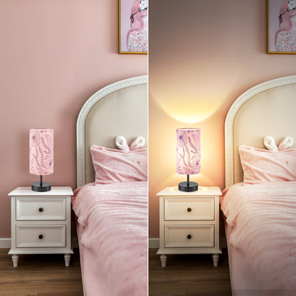 Cinkeda 15" Touch Control Small Table Lamp with Dual USB Ports, Pink Floral Print Shade & 3-Way Dimmable Bedside Nightstand Lamp for Bedroom Living Room (1 Bulb Included)