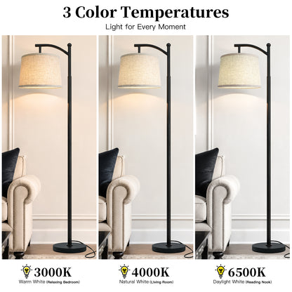 Cinkeda 62.5" Black Arc Floor Lamp, Mid-Century Modern Standing Lamp with Foot Switch, 3-Color Temperature & Remote for Living Room Bedroom, LED Bulb Included