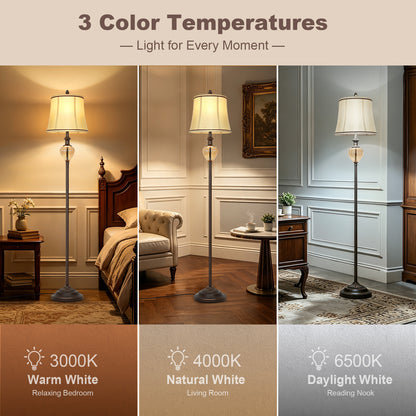 Cinkeda 67.5" Black Floor Lamp, Standing Lamp with Night Light & 4-Level Rotary Switch & Dimmable 3-Color Temp for Living Room, LED Bulb Included