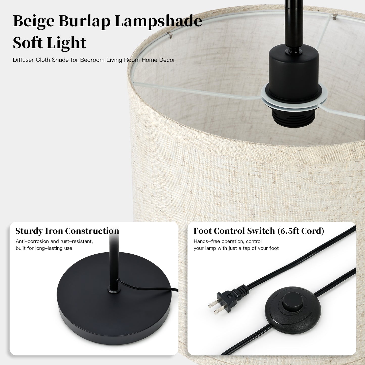 Cinkeda 62.5" Black Arc Floor Lamp, Mid-Century Modern Standing Lamp with Foot Switch, 3-Color Temperature & Remote for Living Room Bedroom, LED Bulb Included