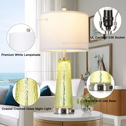 Cinkeda 26" Yellow Speckled Glass Table Lamps Set of 2, Modern Touch Control Table Lamp with USB A+C Charging Ports, Nightstand Lamp for Bedroom Living Room Decor