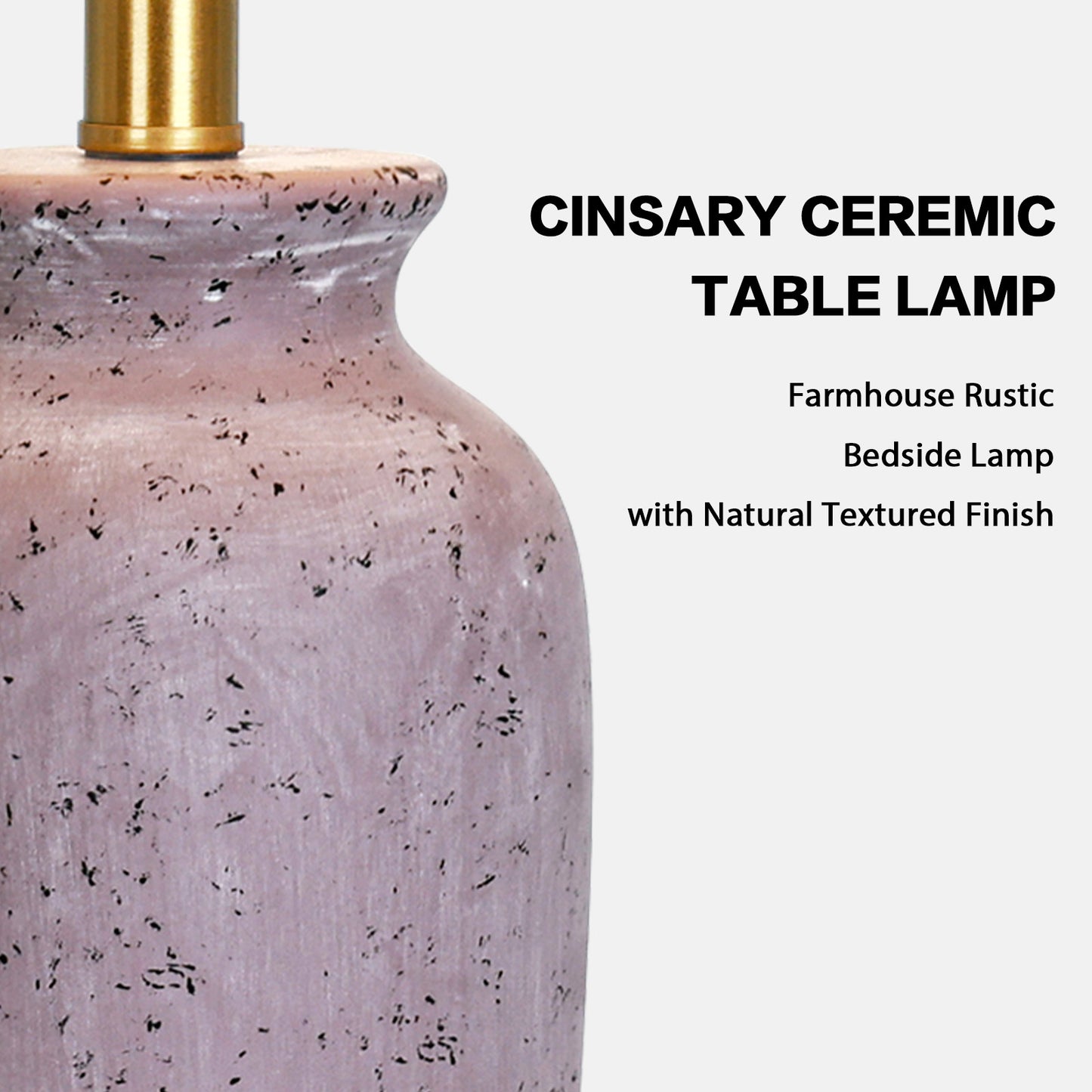 Cinkeda 24.5" Purple Ceramic Jar Table Lamps Set of 2, Farmhouse Bedside Lamps with Oatmeal Fabric Shade for Bedroom Living Room