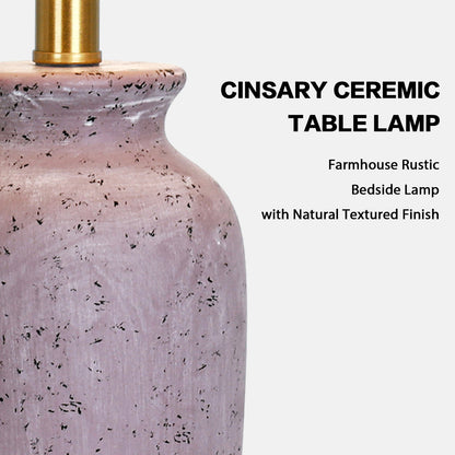 Cinkeda 24.5" Purple Ceramic Jar Table Lamps Set of 2, Farmhouse Bedside Lamps with Oatmeal Fabric Shade for Bedroom Living Room