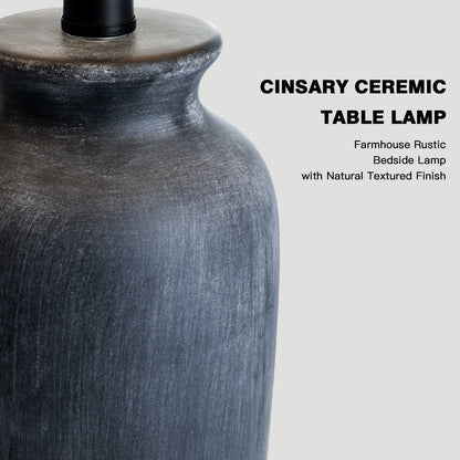 Cinkeda 24.5" Black Ceramic Jar Table Lamps Set of 2, Farmhouse Bedside Lamps with Oatmeal Fabric Shade for Bedroom Living Room
