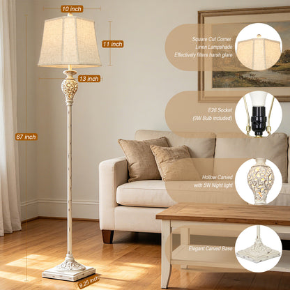 Cinkeda 67" Floor Lamp, Standing Lamp with Night Light & 4-Level Rotary Switch & Dimmable 3-Color Temp for Living Room, LED Bulb Included