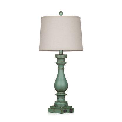 Table lamps with green resin, universal USB Type - C charging ports and AC outlet (Set of 2)