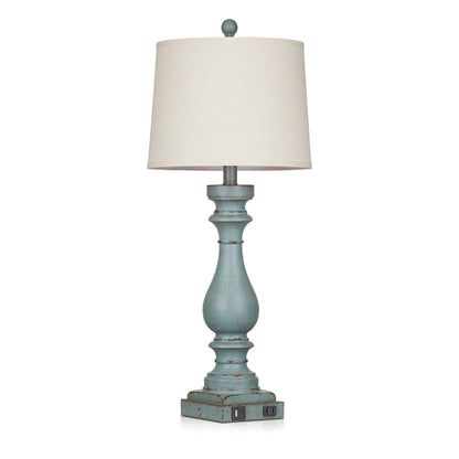 Blue Resin Drop Style Table Lamp with Tilted Shade, featuring 3-Way Dimming Touch Switch, USB Type C Charging Ports and AC Outlet, and No Strobe (Set of 2)