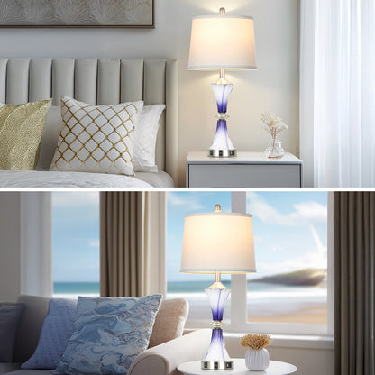 Cinkeda 27" Purple Glass Table Lamps Set of 2 with USB-C/A Ports & AC Outlet, Silver Nickel Finish Nightstand Lamps for Bedroom Living Room, LED Bulbs Included