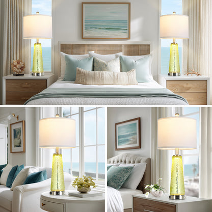 Cinkeda 26" Yellow Speckled Glass Table Lamps Set of 2, Modern Touch Control Table Lamp with USB A+C Charging Ports, Nightstand Lamp for Bedroom Living Room Decor