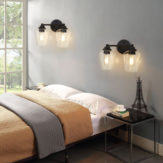 1 with 2 Wall Sconces Coffee Frame Metal Base Wine-glsss Like Glass Shade