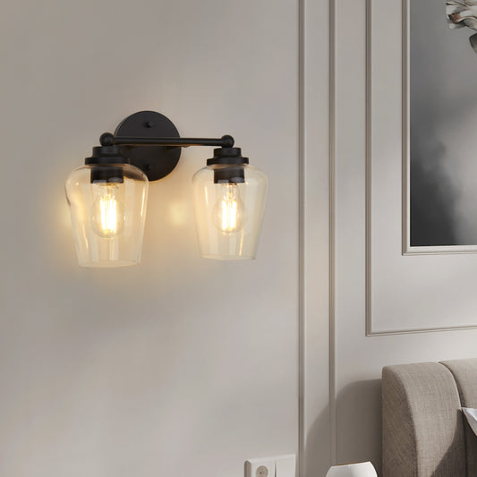 1 with 2 Wall Sconces Coffee Frame Metal Base Wine-glsss Like Glass Shade