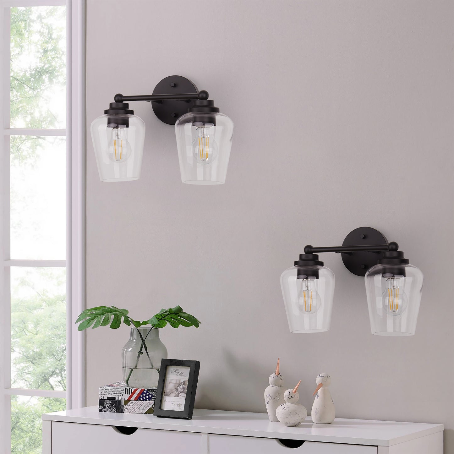 1 with 2 Wall Sconces Coffee Frame Metal Base Wine-glsss Like Glass Shade