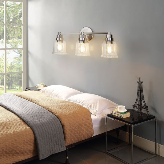 1 with 3 Wall Lights Stainless Steel Base Frame Glass Shade