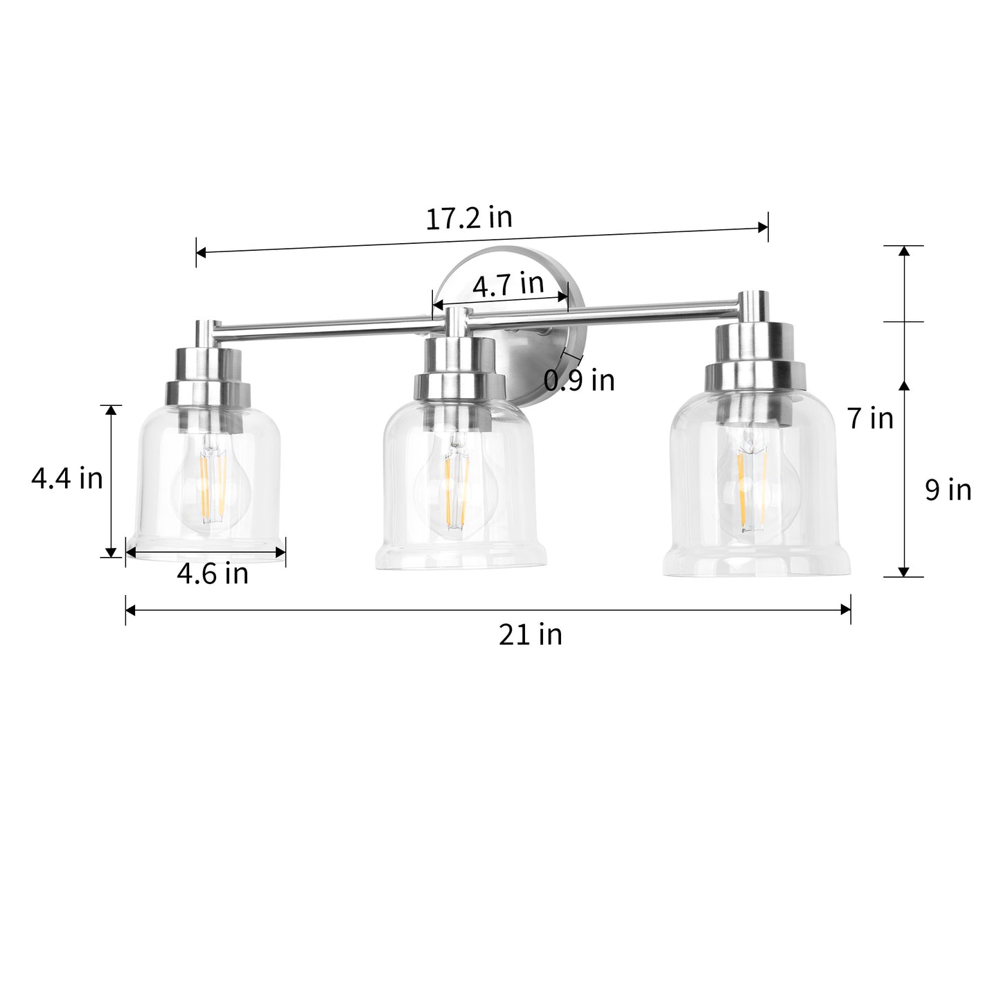 1 with 3 Wall Lights Stainless Steel Base Frame Glass Shade