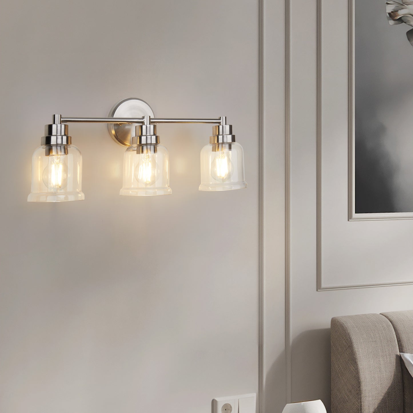 1 with 3 Wall Lights Stainless Steel Base Frame Glass Shade
