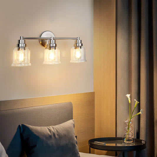 1 with 3 Wall Lights Stainless Steel Base Frame Glass Shade