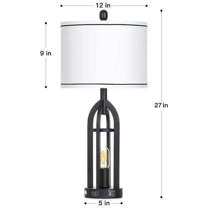 27'' Black Metal Table Lamps in Cage Style with Nightlight (Set of 2)