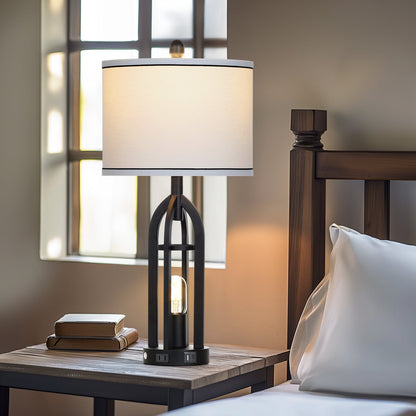 27'' Black Metal Table Lamps in Cage Style with Nightlight (Set of 2)