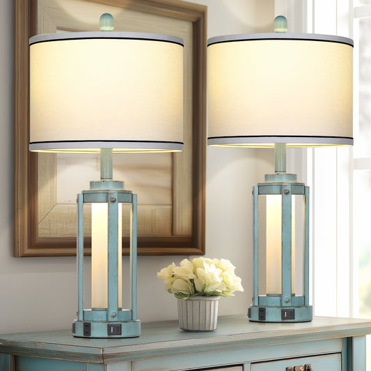 Blue Roman Pillar Mother Night Lamp (Set of 2)