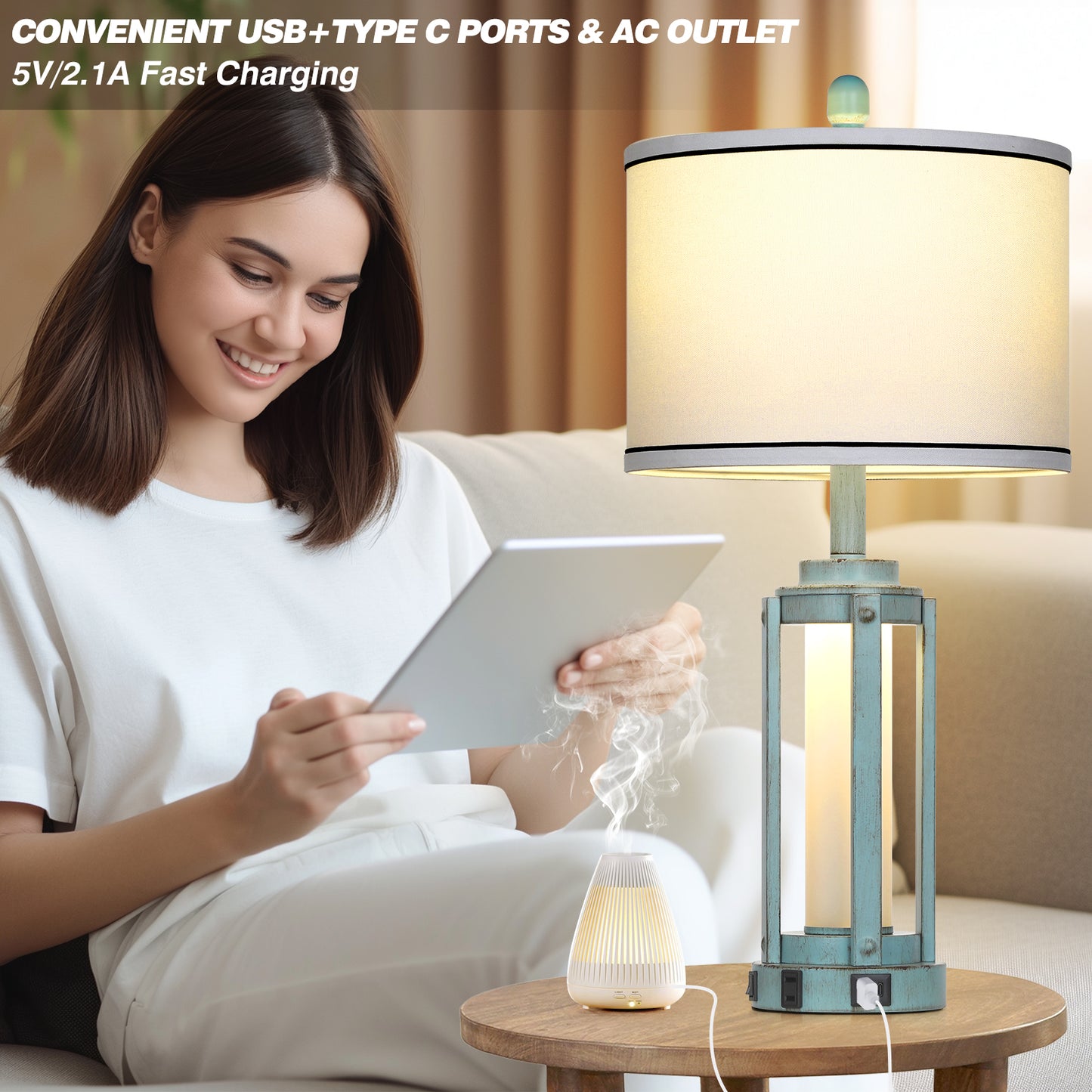 Blue Roman Pillar Mother Night Lamp (Set of 2)