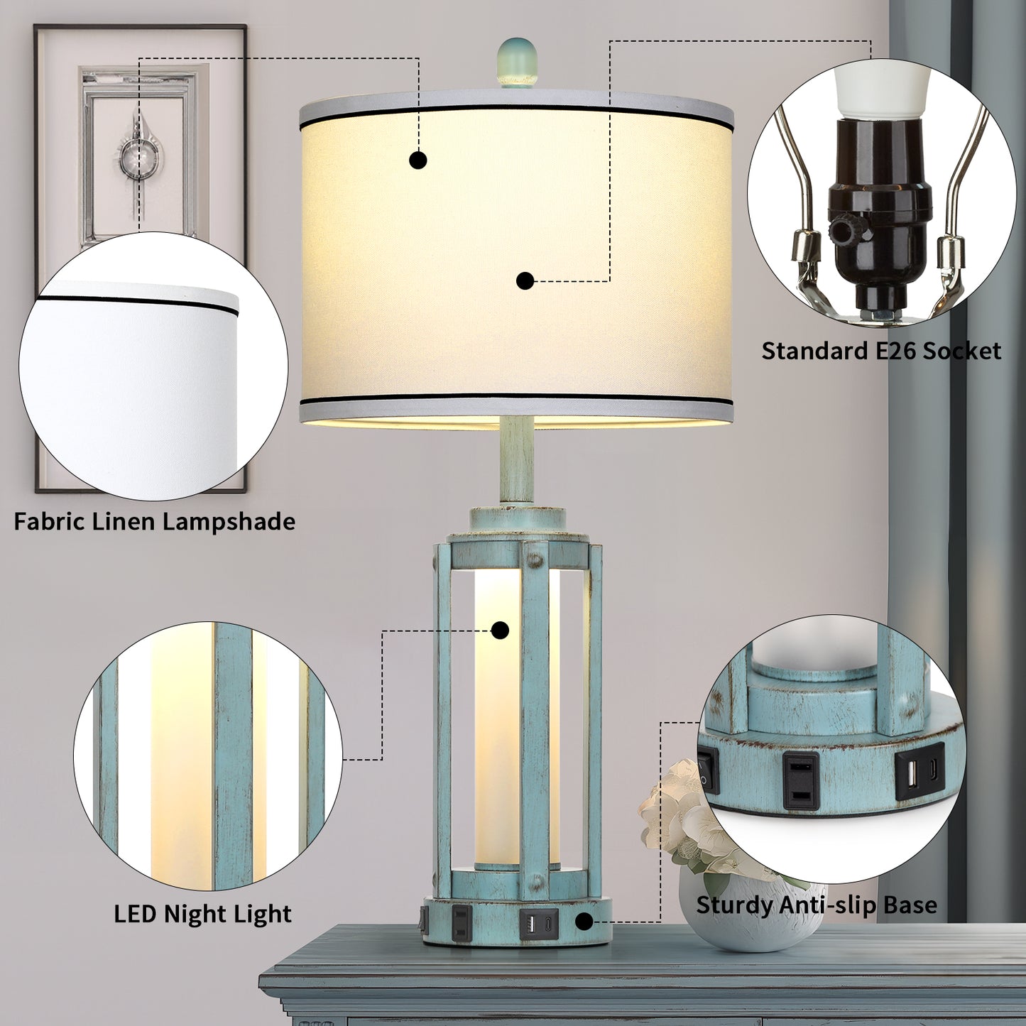 Blue Roman Pillar Mother Night Lamp (Set of 2)