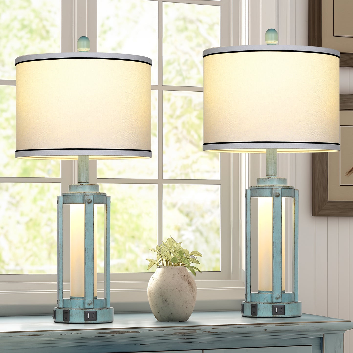 Blue Roman Pillar Mother Night Lamp (Set of 2)