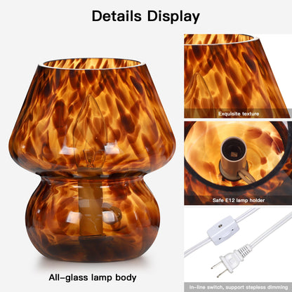 Brown Leopard-Printed All-Glass Table Lamp Featuring an Inline Switch