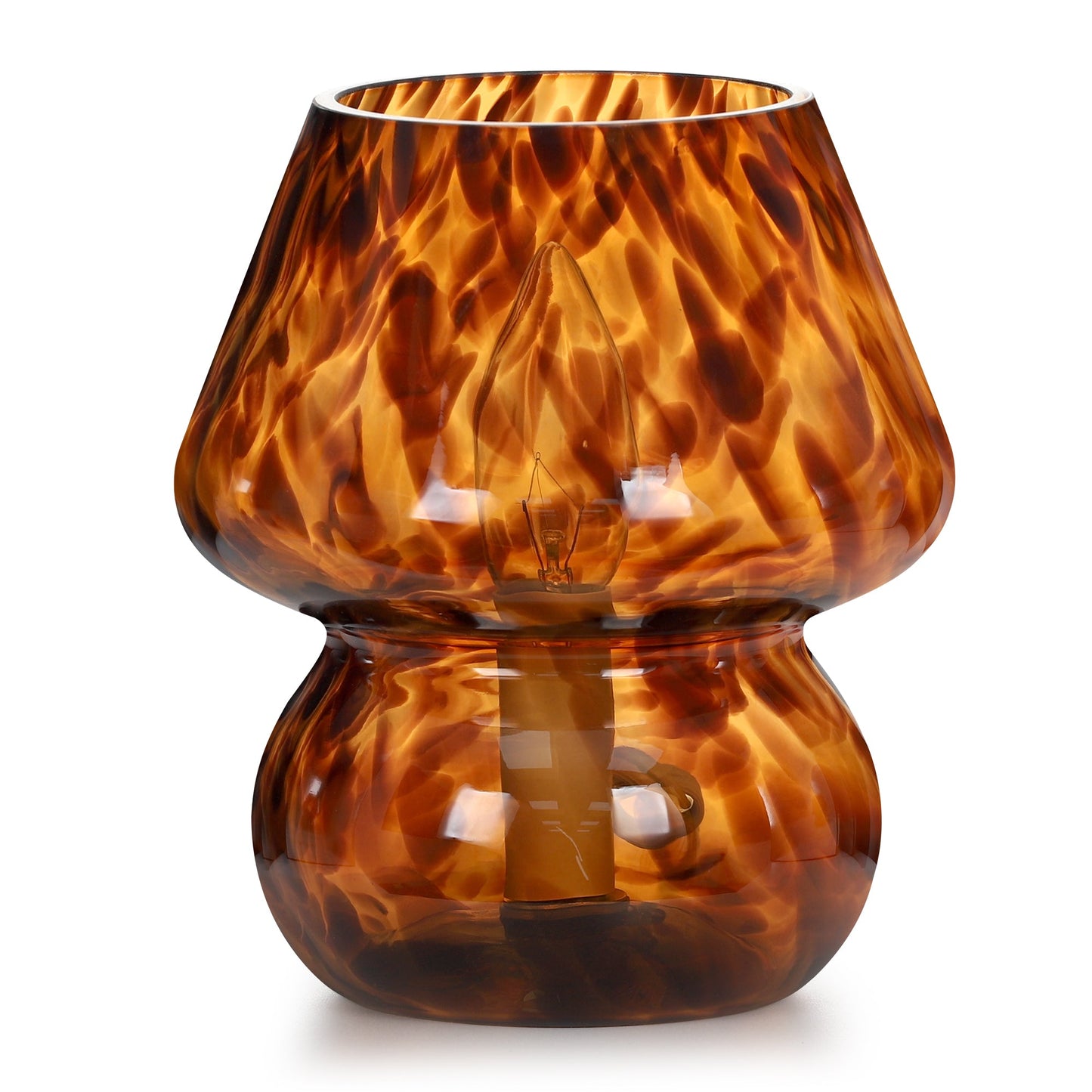 Brown Leopard-Printed All-Glass Table Lamp Featuring an Inline Switch